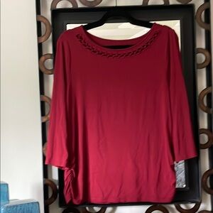 Coldwater Creek Red cutout  Embellished neckline 3/4 Sleeve  Blouse